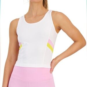 Ideology Women's White Tank Top with Pink and Yellow Accents